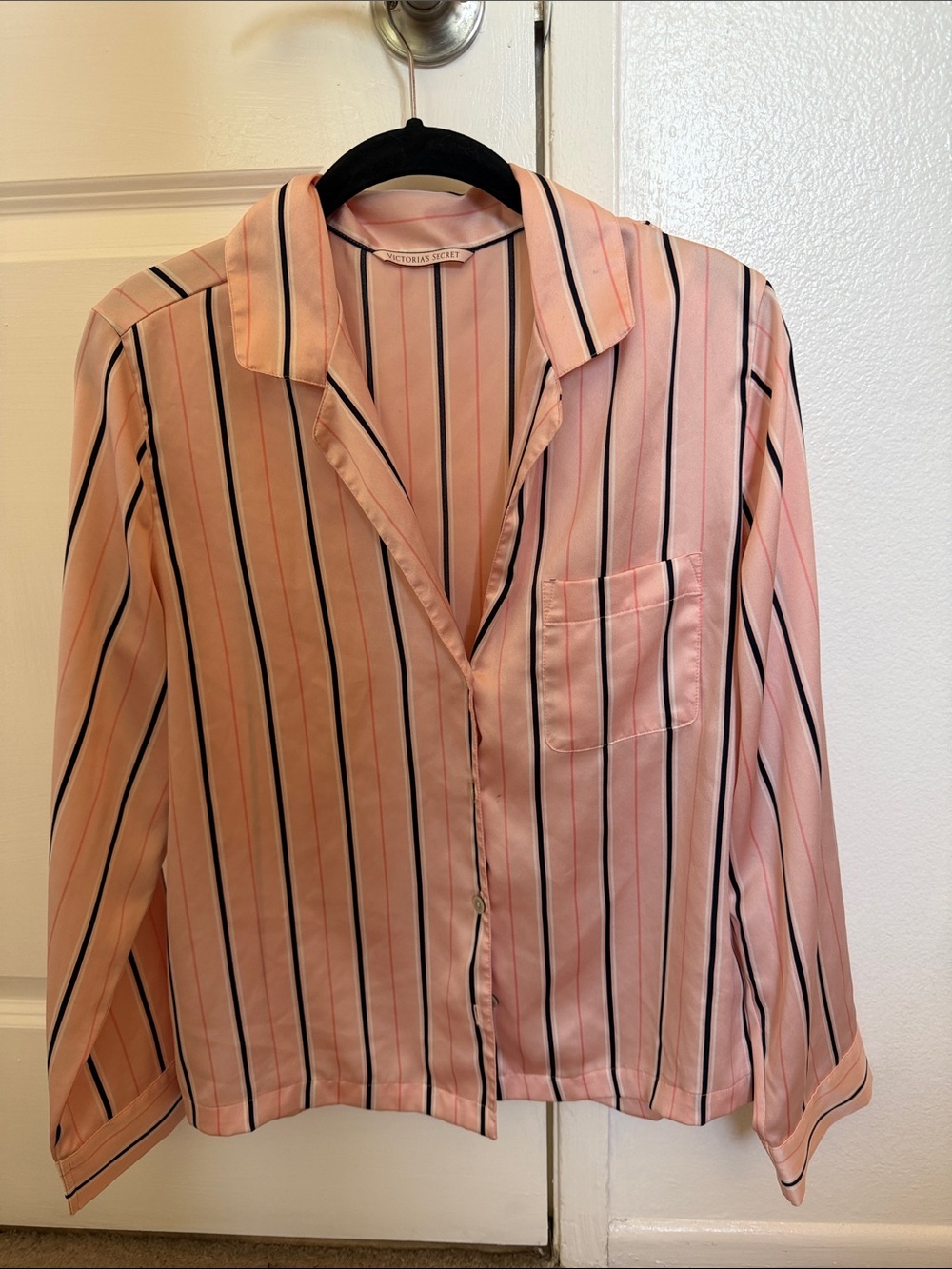 Victoria's Secret Pink and Black Striped Button-Down Shirt